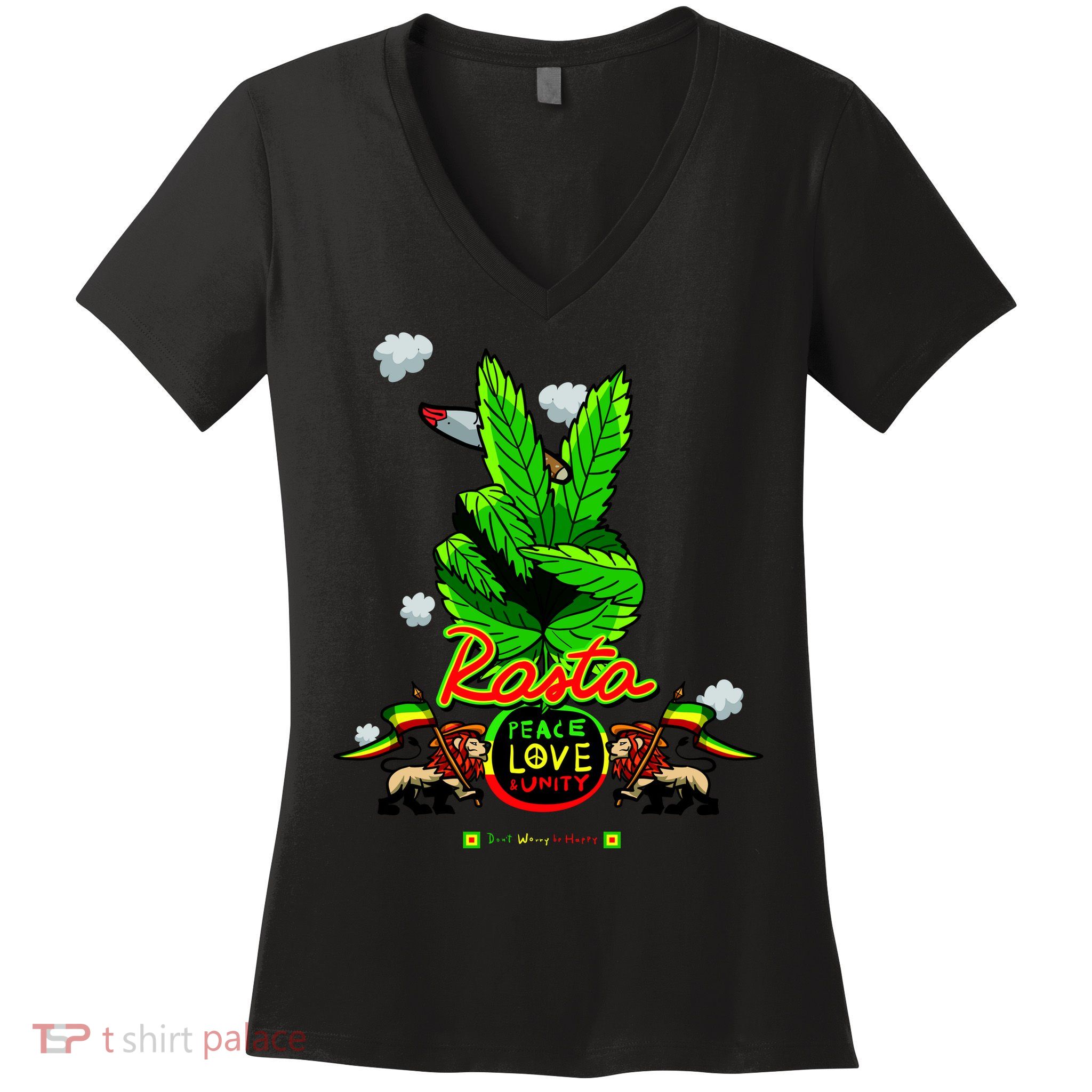 Rasta Jamaica Peace Love Unity Women's V-Neck T-Shirt