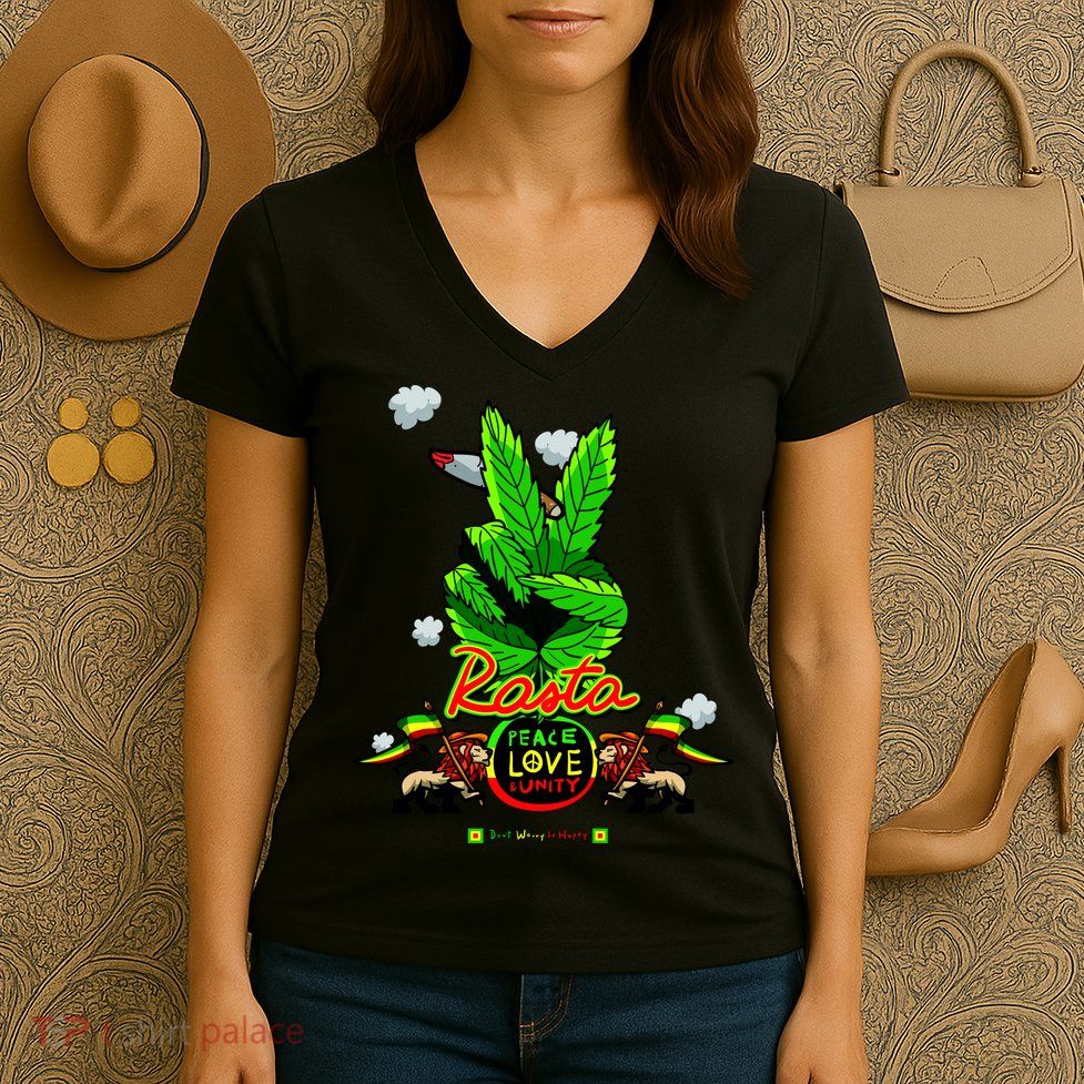 Rasta Jamaica Peace Love Unity Women's V-Neck T-Shirt