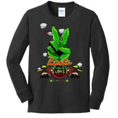 Rasta Jamaica Peace Love Unity Kids Long Sleeve Shirt