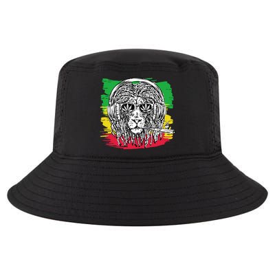 Rasta Lion With Glasses Smoking A Joint Cool Comfort Performance Bucket Hat