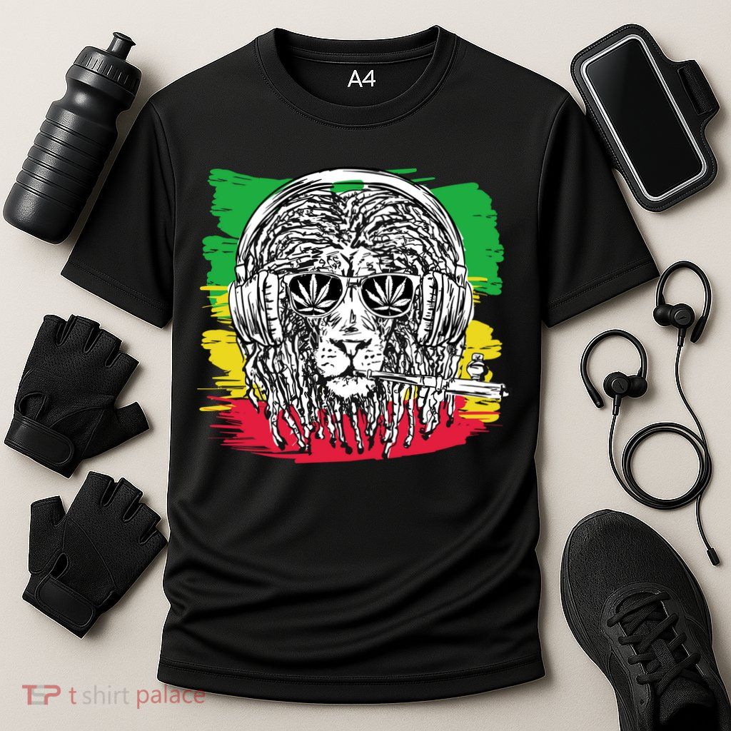 Rasta Lion With Glasses Smoking A Joint Performance Shirt