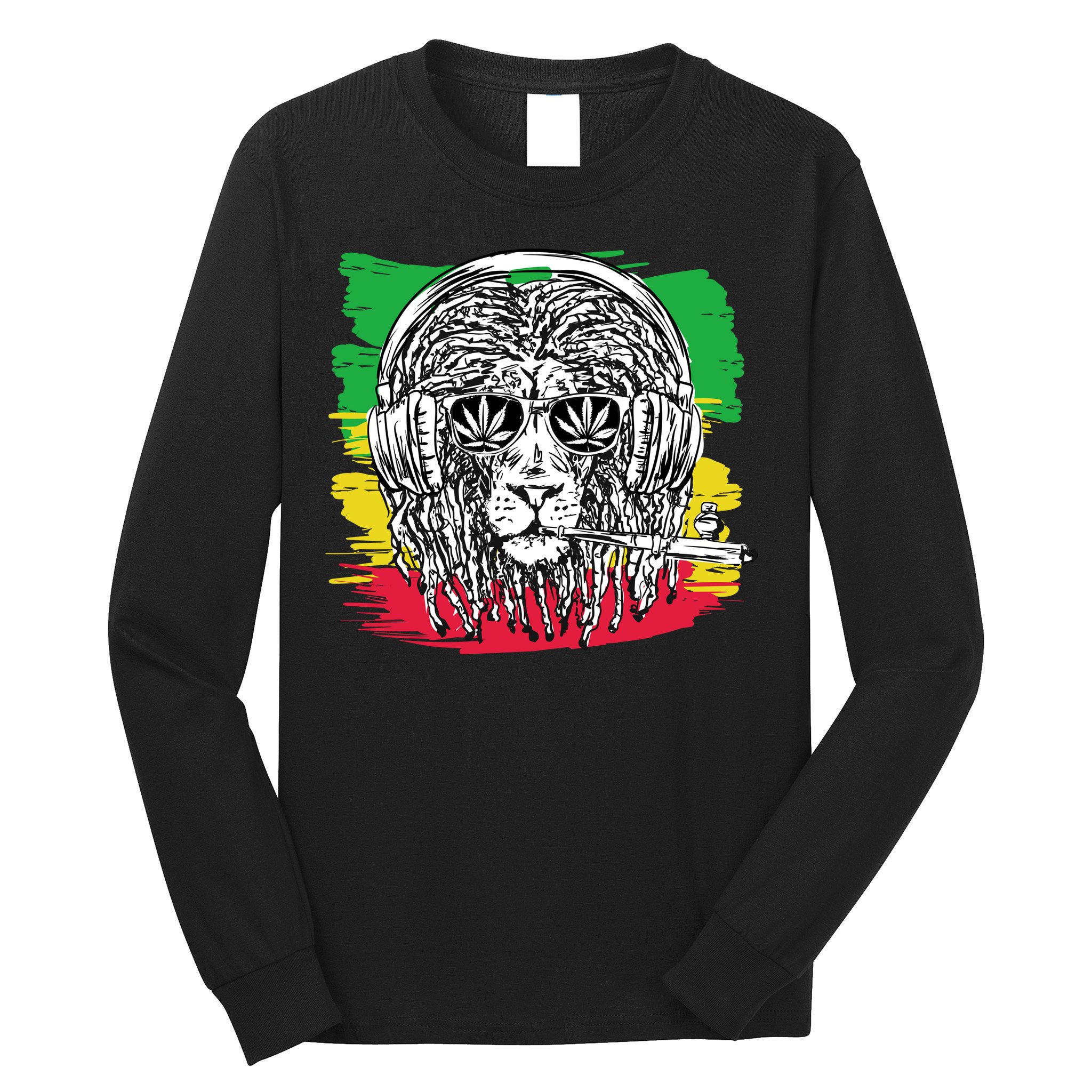 Rasta Lion With Glasses Smoking A Joint Long Sleeve Shirt