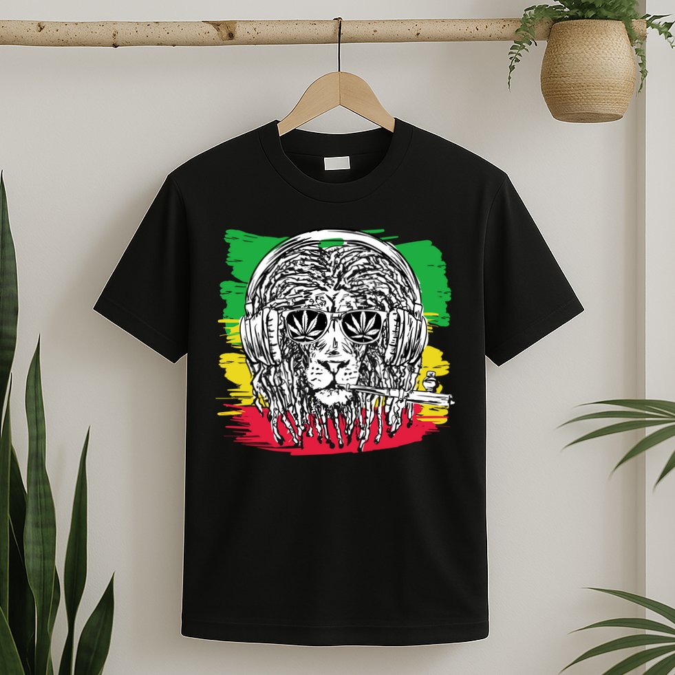 Rasta Lion With Glasses Smoking A Joint T-Shirt