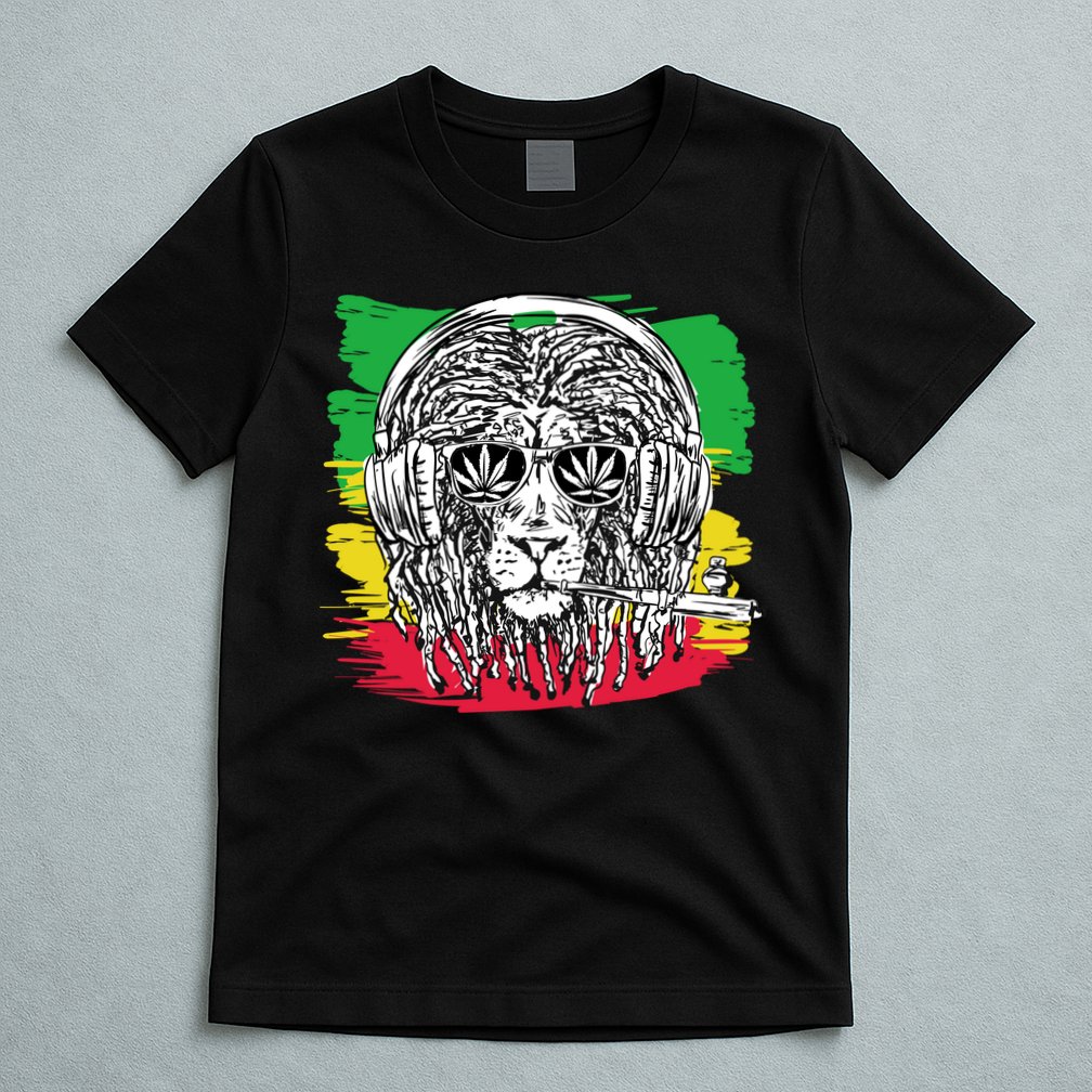 Rasta Lion With Glasses Smoking A Joint T-Shirt