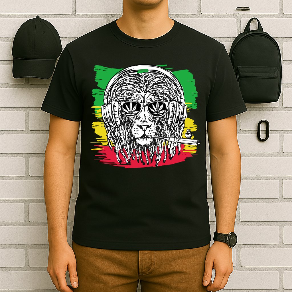 Rasta Lion With Glasses Smoking A Joint T-Shirt