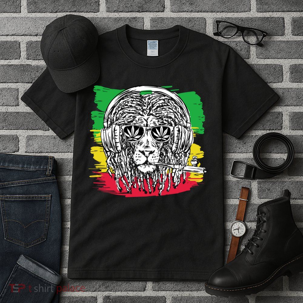 Rasta Lion With Glasses Smoking A Joint Tall T-Shirt