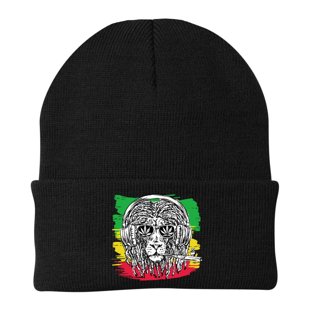Rasta Lion With Glasses Smoking A Joint Beanie