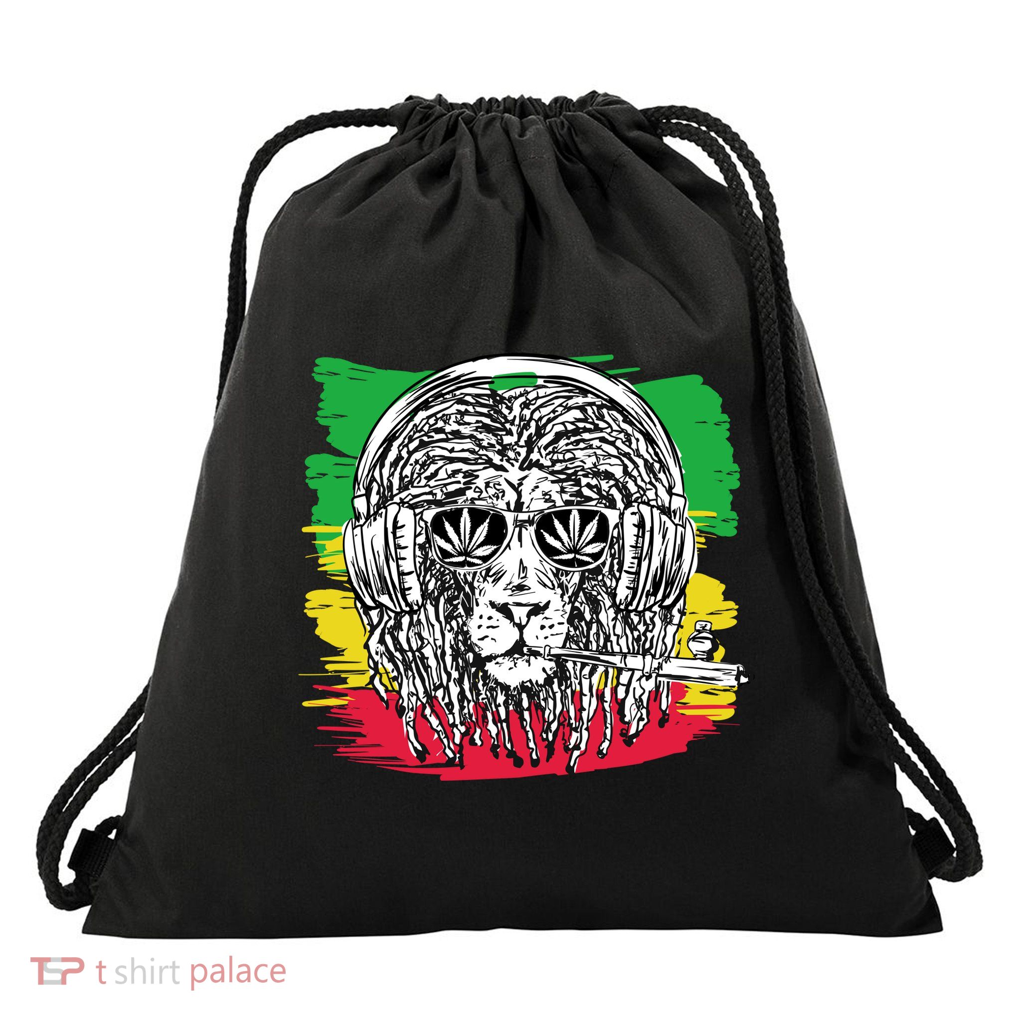 Rasta Lion With Glasses Smoking A Joint Drawstring Bag