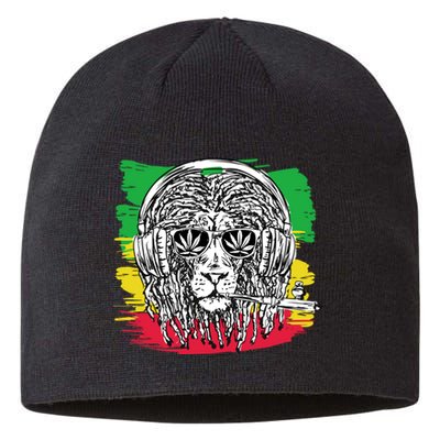 Rasta Lion With Glasses Smoking A Joint Sustainable Beanie