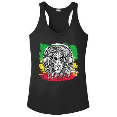 Rasta Lion With Glasses Smoking A Joint Ladies PosiCharge Competitor Racerback Tank