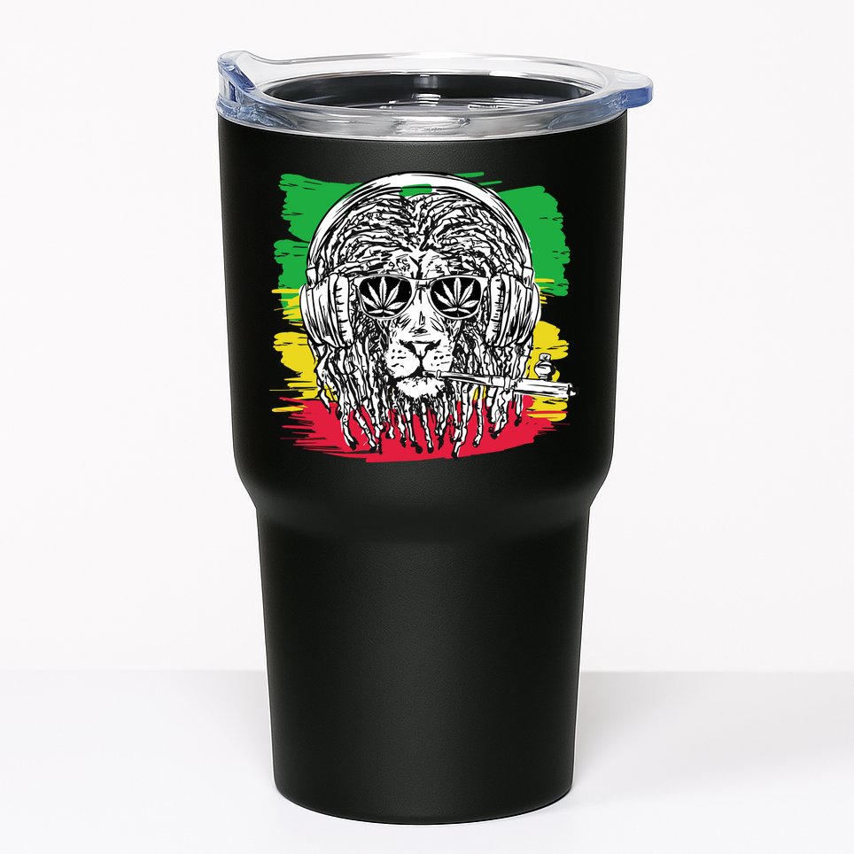 Rasta Lion With Glasses Smoking A Joint Tumbler