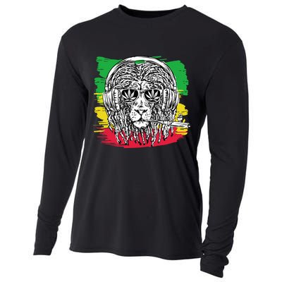 Rasta Lion With Glasses Smoking A Joint Cooling Performance Long Sleeve Crew