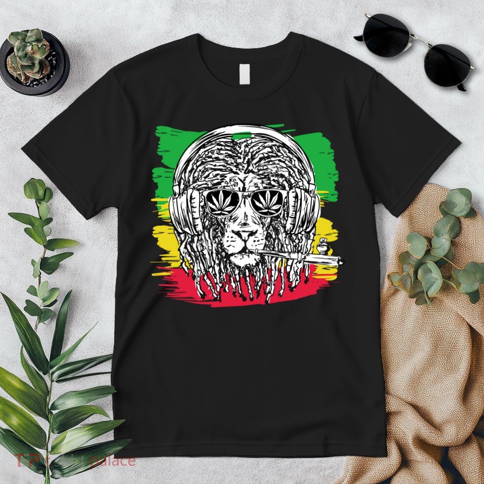 Rasta Lion With Glasses Smoking A Joint Premium T-Shirt