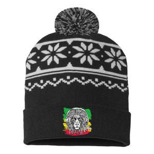 Rasta Lion With Glasses Smoking A Joint USA-Made Snowflake Beanie