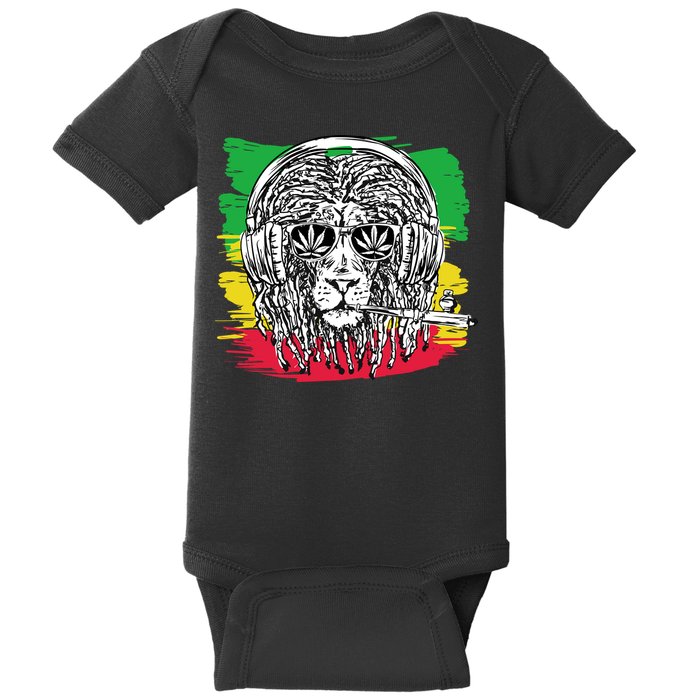Rasta Lion With Glasses Smoking A Joint Baby Bodysuit