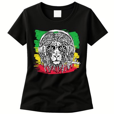 Rasta Lion With Glasses Smoking A Joint Womens T-Shirt