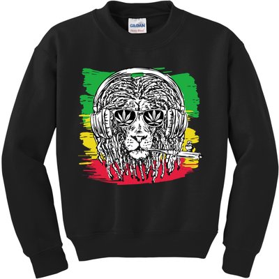 Rasta Lion With Glasses Smoking A Joint Kids Sweatshirt