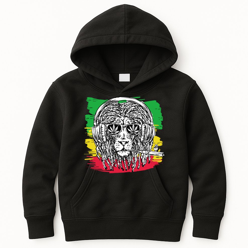 Rasta Lion With Glasses Smoking A Joint Kids Hoodie