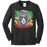 Rasta Lion With Glasses Smoking A Joint Kids Long Sleeve Shirt