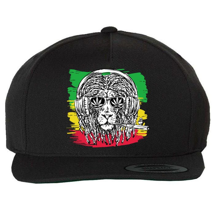 Rasta Lion With Glasses Smoking A Joint Wool Snapback Cap