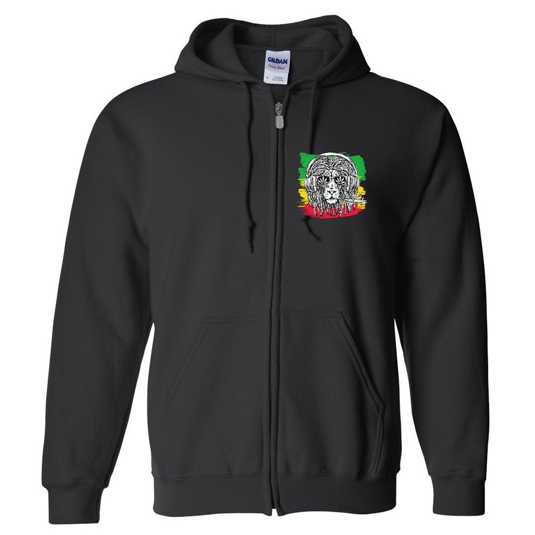 Rasta Lion With Glasses Smoking A Joint Full Zip Hoodie