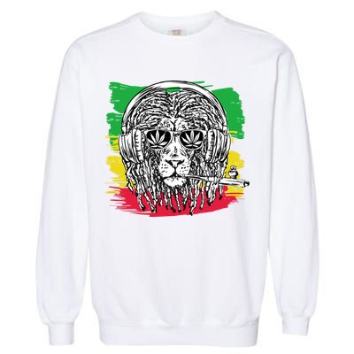 Rasta Lion With Glasses Smoking A Joint Garment-Dyed Sweatshirt