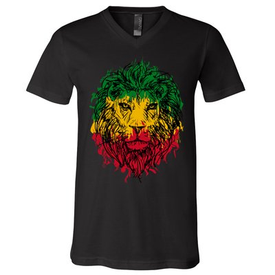 Rasta theme with lion head V-Neck T-Shirt
