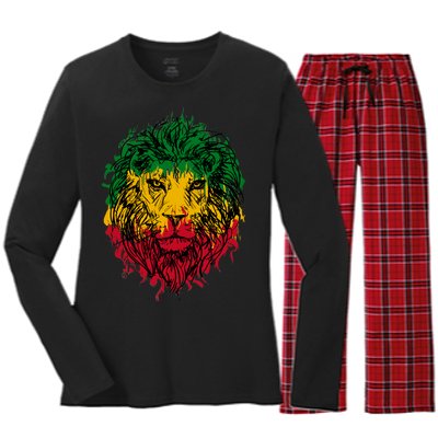 Rasta theme with lion head Women's Long Sleeve Flannel Pajama Set 