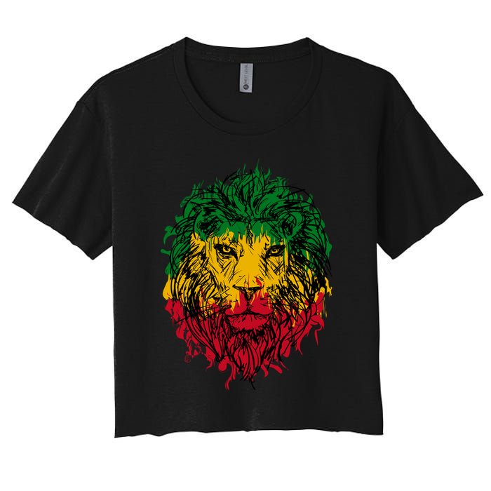 Rasta theme with lion head Women's Crop Top Tee