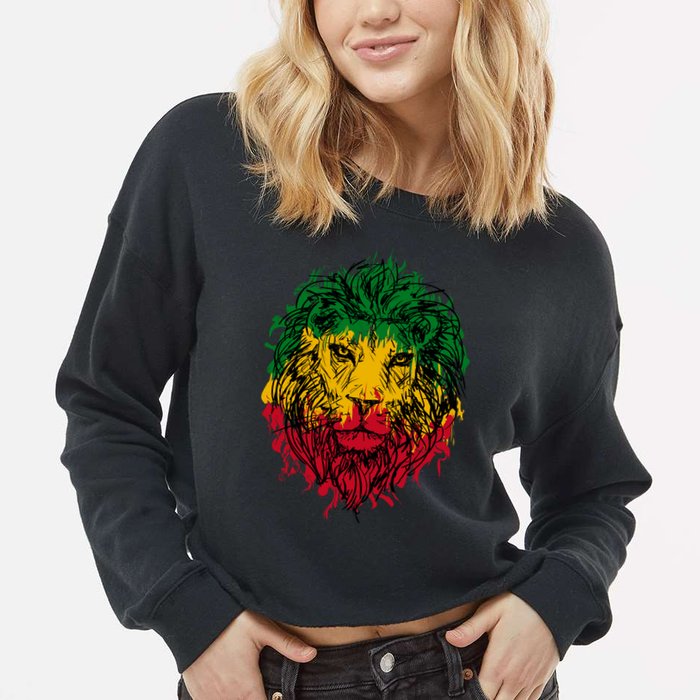 Rasta theme with lion head Cropped Pullover Crew