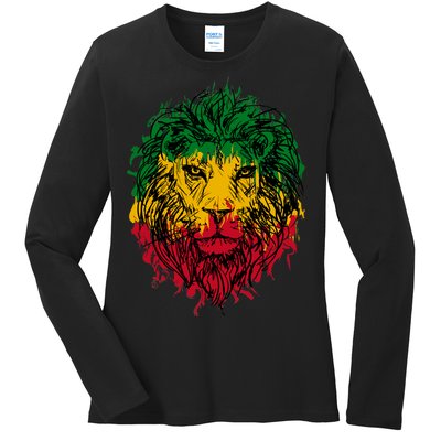 Rasta theme with lion head Ladies Long Sleeve Shirt