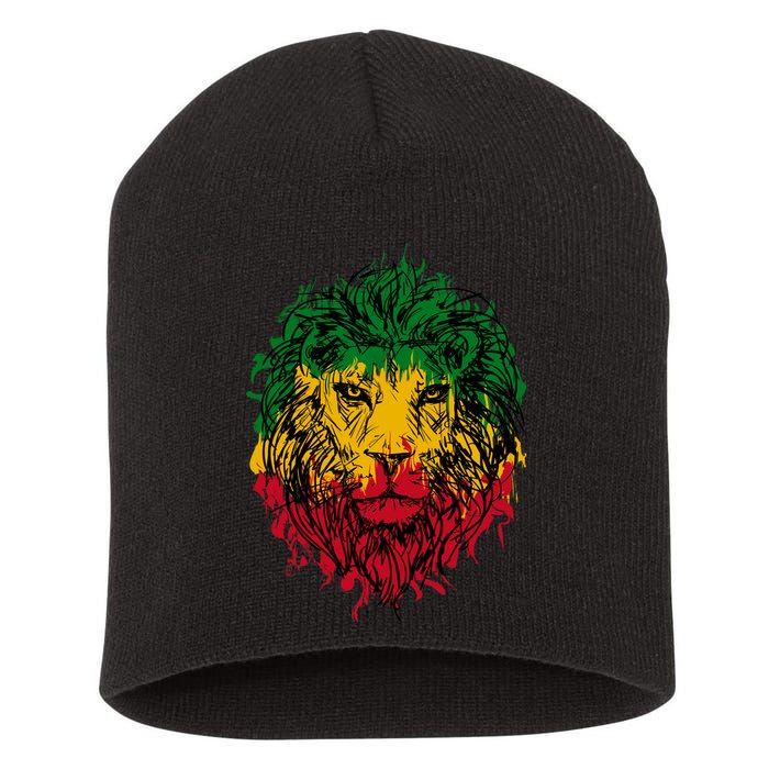 Rasta theme with lion head Short Acrylic Beanie