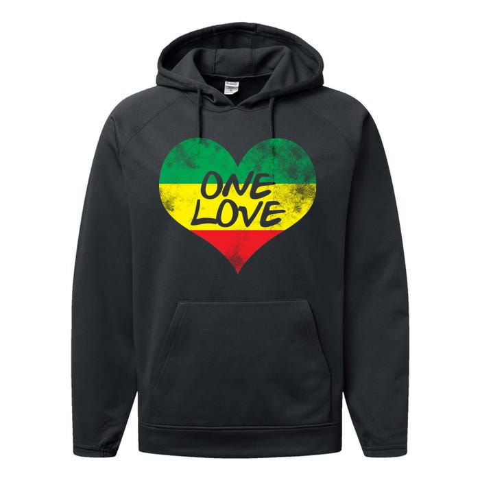 Rastafari One Love Vintage Jamaican Heart Performance Fleece Hoodie