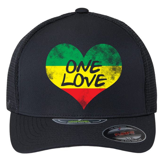 Rastafari One Love Vintage Jamaican Heart Flexfit Unipanel Trucker Cap