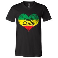 Rastafari One Love Vintage Jamaican Heart V-Neck T-Shirt