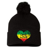 Rastafari One Love Vintage Jamaican Heart Pom Pom 12in Knit Beanie