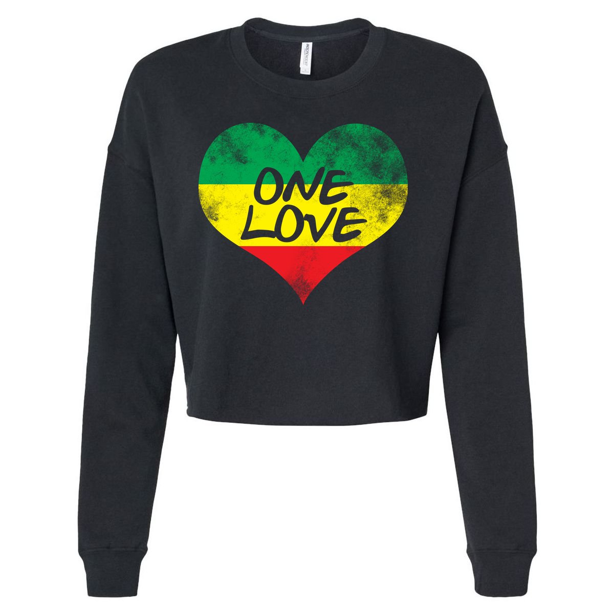 Rastafari One Love Vintage Jamaican Heart Cropped Pullover Crew