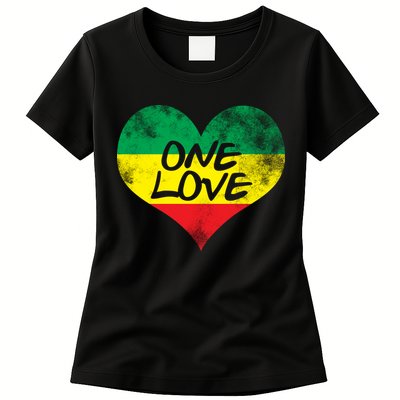 Rastafari One Love Vintage Jamaican Heart Womens T-Shirt
