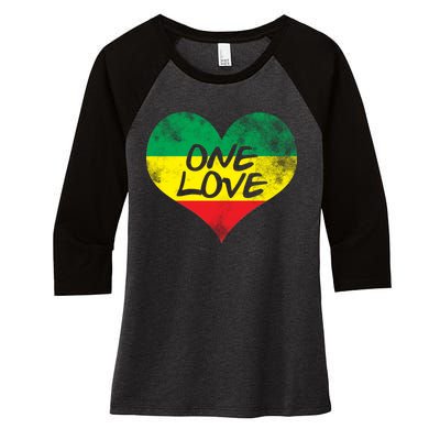 Rastafari One Love Vintage Jamaican Heart Women's Tri-Blend 3/4-Sleeve Raglan Shirt