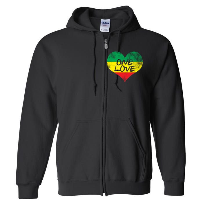 Rastafari One Love Vintage Jamaican Heart Full Zip Hoodie