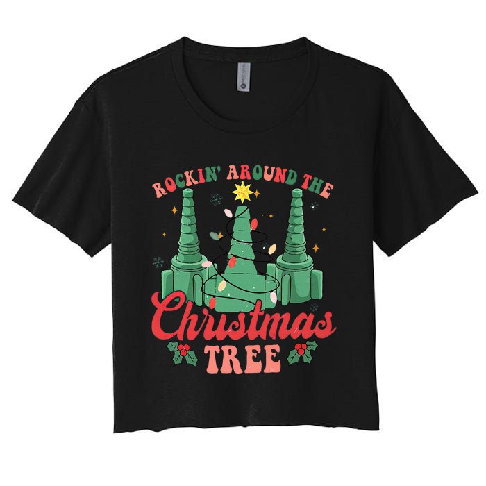 Rockin Around The Xmas Tree Nurse Respiratory Therapist Women's Crop Top Tee