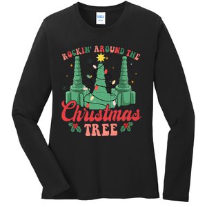 Rockin Around The Xmas Tree Nurse Respiratory Therapist Ladies Long Sleeve Shirt