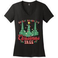 Rockin Around The Xmas Tree Nurse Respiratory Therapist Women's V-Neck T-Shirt