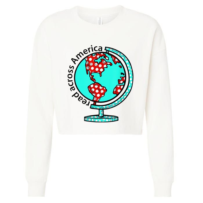 Reads Across That America Reading Lover Teacher Reader Cropped Pullover Crew