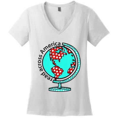 Reads Across That America Reading Lover Teacher Reader Women's V-Neck T-Shirt