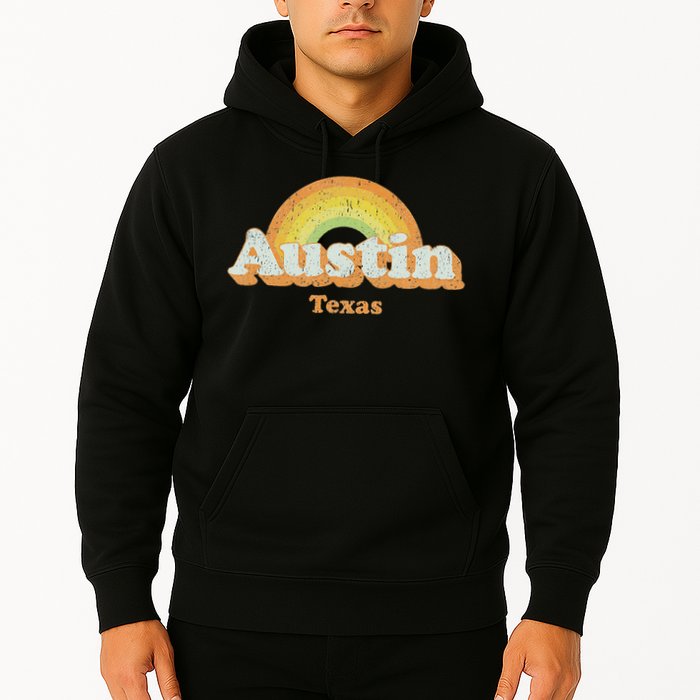 Retro Austin Texas Tx Vintage 70s Rainbow Design Hoodie