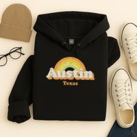 Retro Austin Texas Tx Vintage 70s Rainbow Design Hoodie