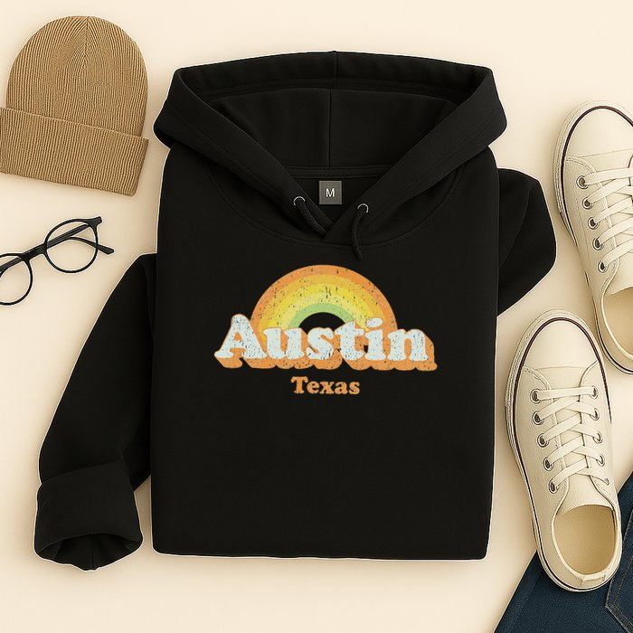 Retro Austin Texas Tx Vintage 70s Rainbow Design Hoodie