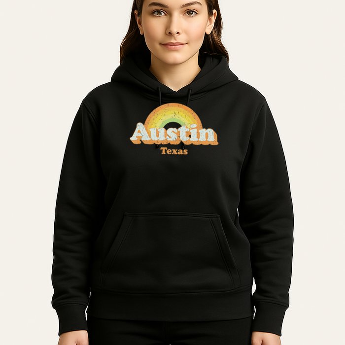 Retro Austin Texas Tx Vintage 70s Rainbow Design Hoodie