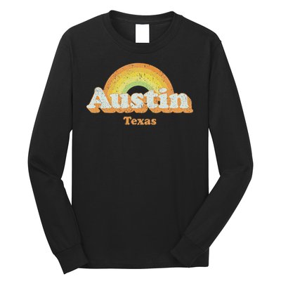 Retro Austin Texas Tx Vintage 70s Rainbow Design Long Sleeve Shirt